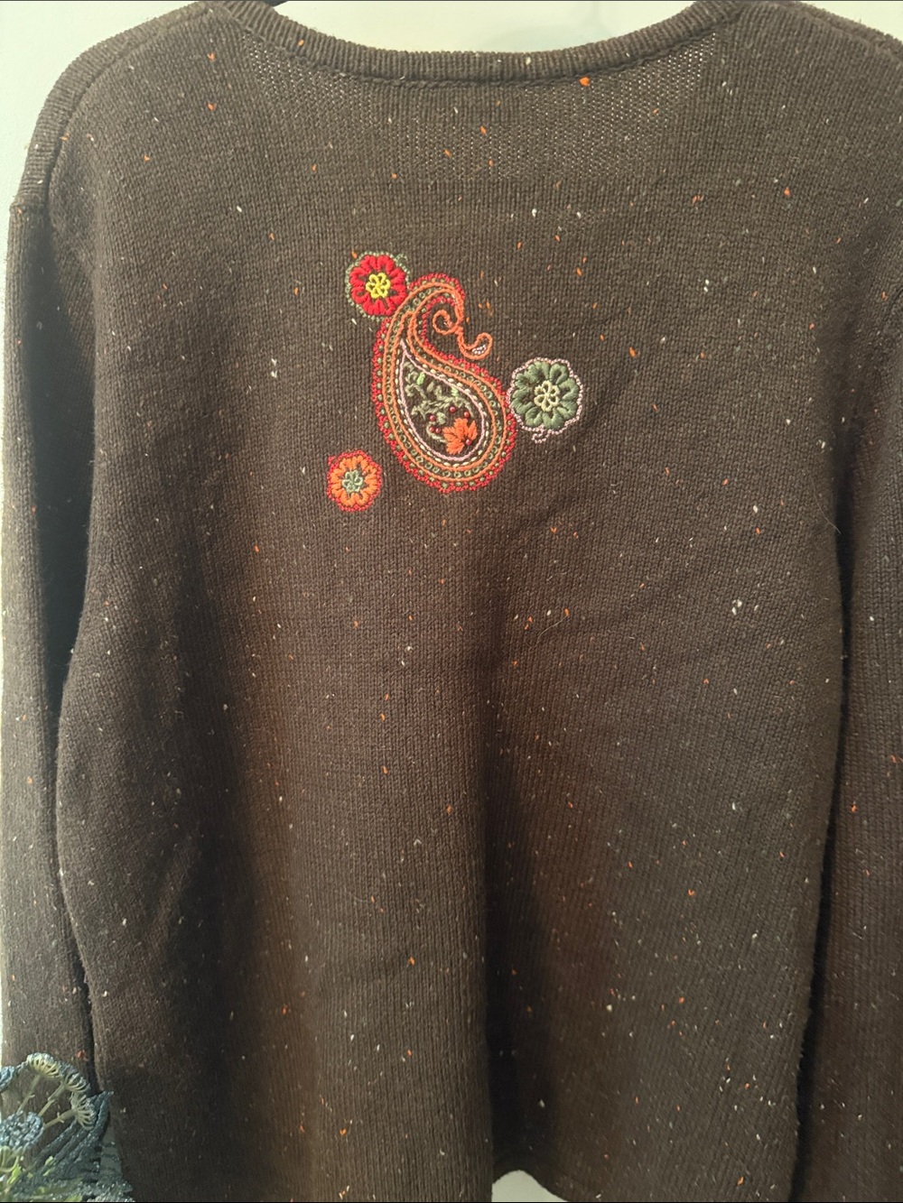 Vintage Croft & Barrow Brown Zip Cardigan with Multicolor Paisley Embroidery - Picture 7 of 7